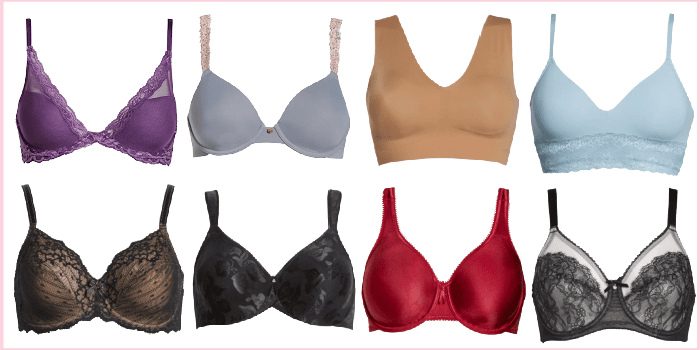 collage of 8 different bras