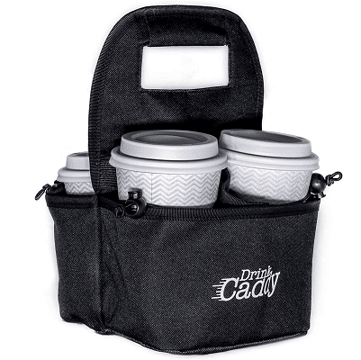 a nylon cloth bag that holds 4 drinks such as to-go coffee containers