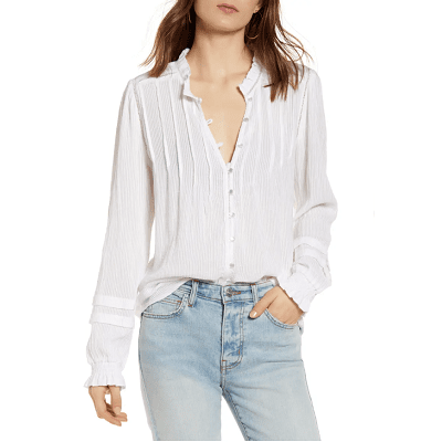 Self Esteem Juniors' Button-front Tiered Peasant Top In Almost