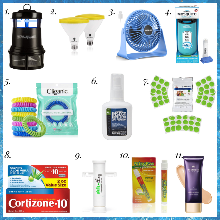 collage of 11 products to deal with insect bites; see caption for details