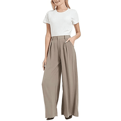 woman in beige wide-leg pants to wear to work