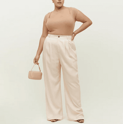woman in beige wide-leg pants to wear to work