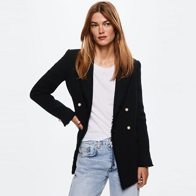 Black double button two front pockets. blazer