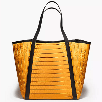 bright mustard tote with both horizontal and vertical quilting