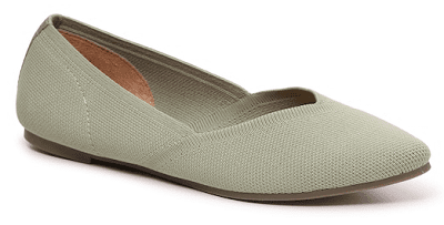 light green fabric flat with a pointed toe