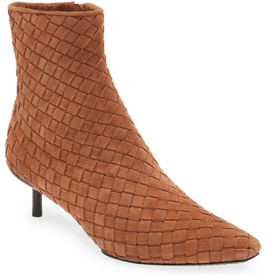 light brown mid boot with woven suede leather