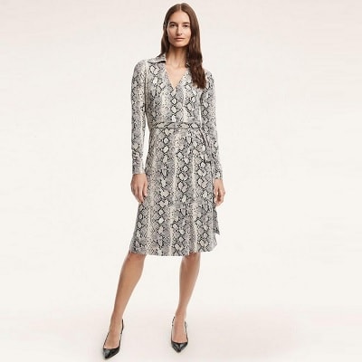 Gray snakeskin print soft knit dress with mesh lining