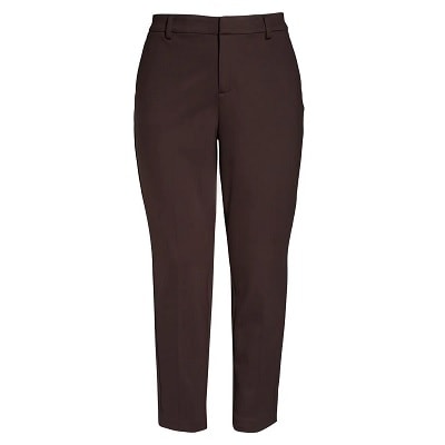 A brown pair of tailored pants, plus-size