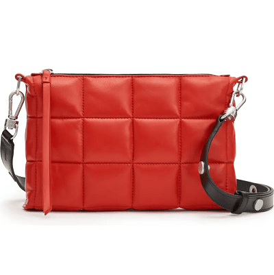 bright red bag with quilting details
