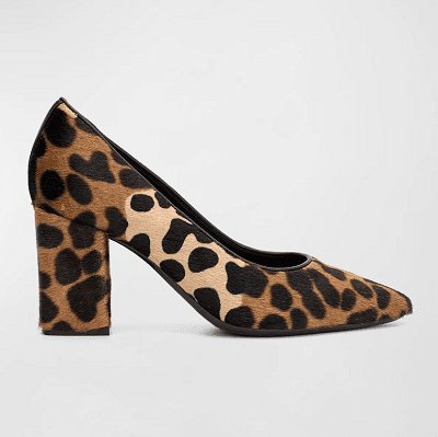 leopard print pump from Aquatalia with a pointed toe and a block heel