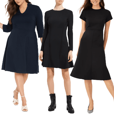 collage of 3 of the best fit and flare dresses for work in 2022