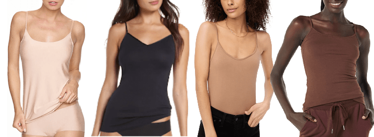 collage of 4 great camisoles for work in a variety of neutral colors