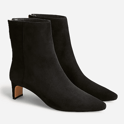 black suede ankle boot with thin block heel
