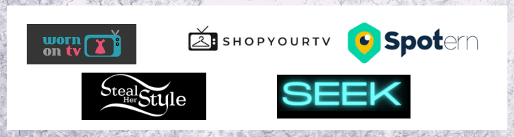 graphic with 5 logos of sites where you can find anything worn in TV shows or movies