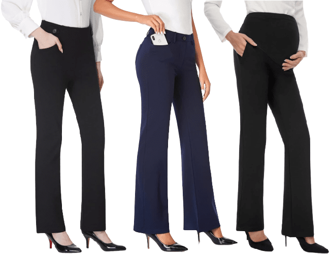 three great work pants from Amazon seller Tapata including maternity pants for work