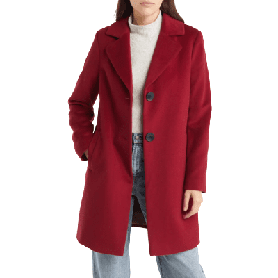 red wool coat with 2 buttons and a notch collar TeamJiX