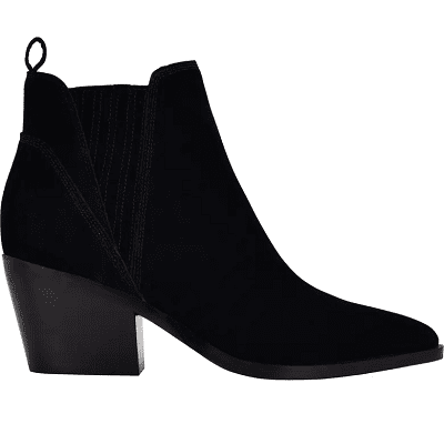 black suede bootie with a Western vibe