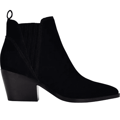 Black suede booties with a western flair