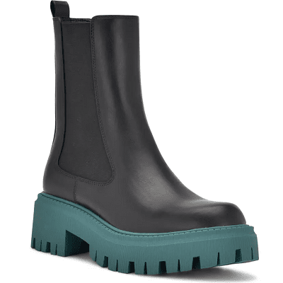 black platform boot with green lug soles