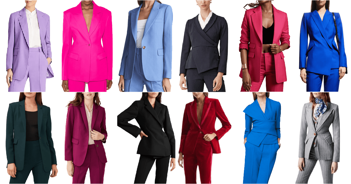 Collage of our favorite suits for women of 2022