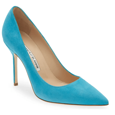 classic manolo pump in turquoise blue suede