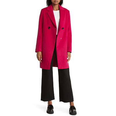 boysenberry-colored wool coat