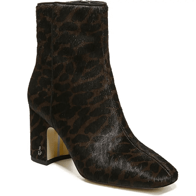 leopard-print calf hair block heel bootie