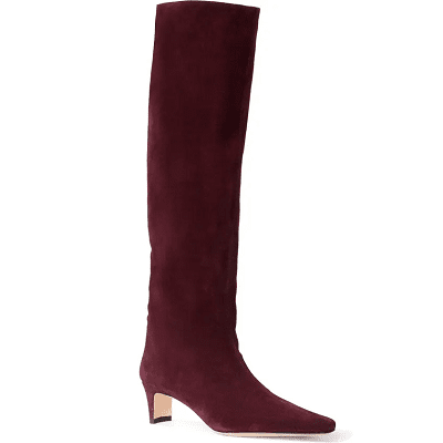 wine-colored tall boot with 2" blocky rectangular heel