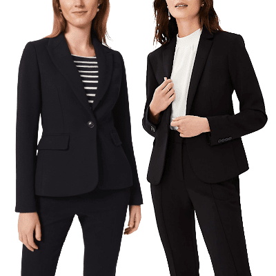 collage of two suits available in petite sizes in 2023