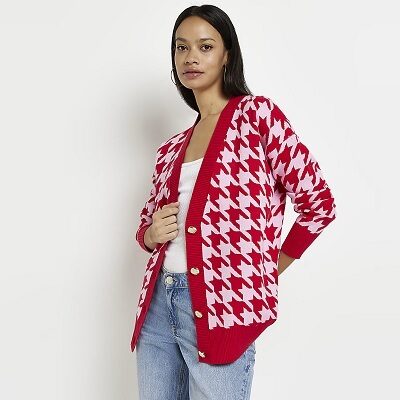 Red V-neck button front cardigan