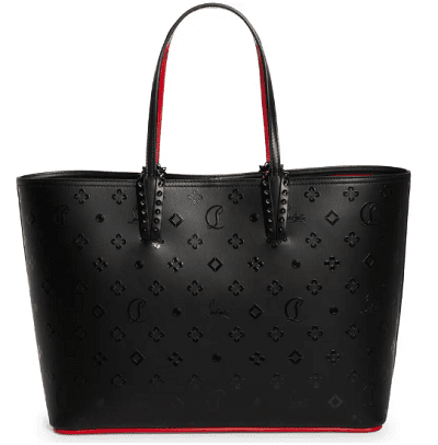 black tote bag with embossed details and more