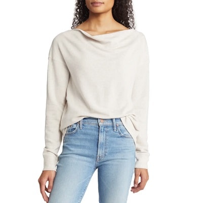 oatmeal-covered sweatshirt with drapey neck detail