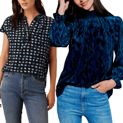 collage of 2 blouses in pretty prints