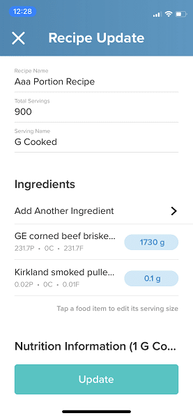 screenshot from macro-tracking app MM+ showing how to track meal-prepped meat portions