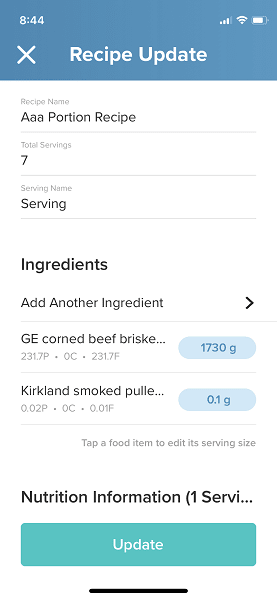 screenshot from macro-tracking app MM+ showing how to track meal-prepped meat portions (easy way)