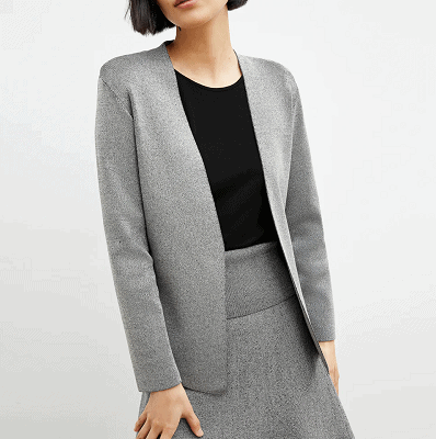 gray skirt suit made out of sweater material