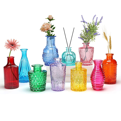 10 colorful bud vases