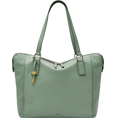 green tea-colored leather tote bag