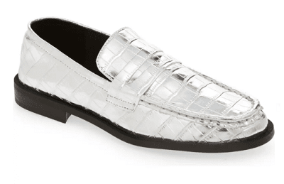 silver croc-embossed loafer with black sole