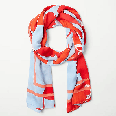 red, orange and light blue silk scarf