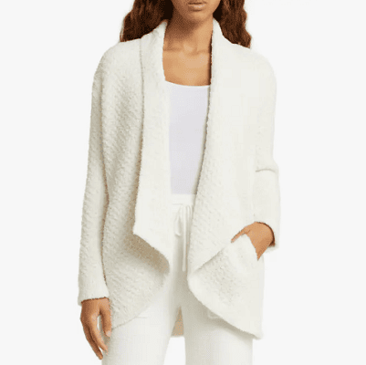 white shawl cardigan with honeycomb pattern