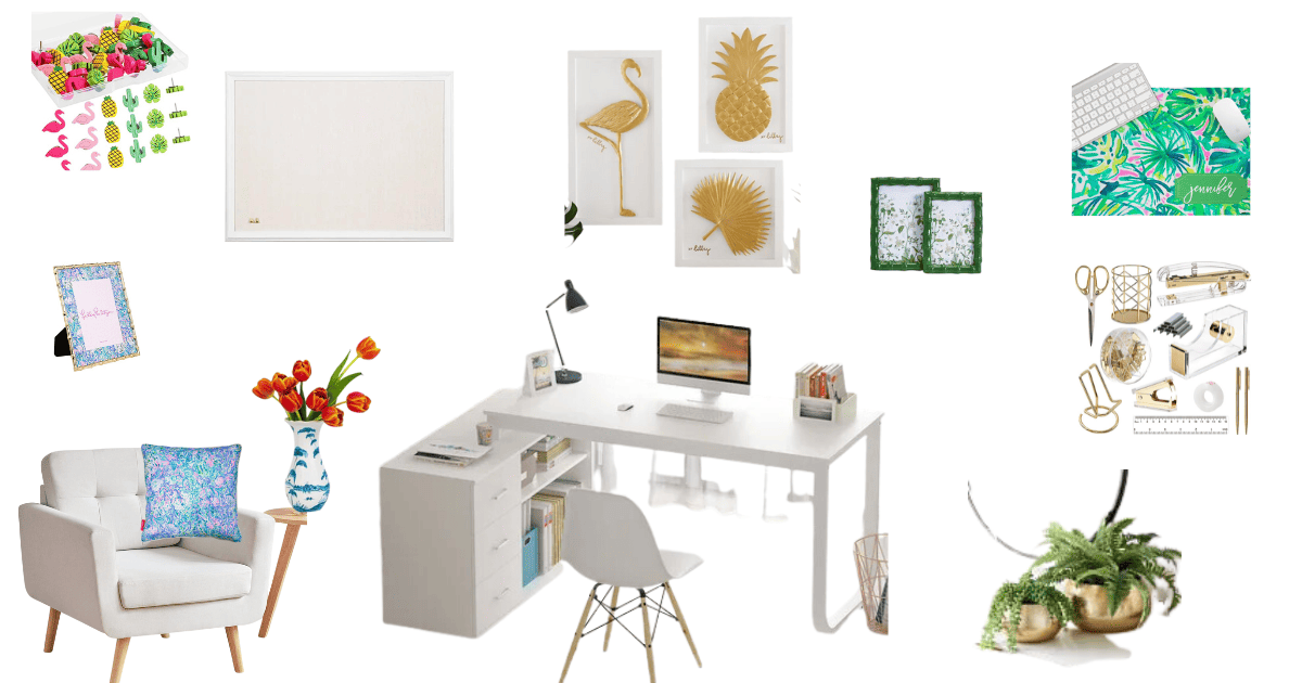 Inspiration board with office items inspired by many preppy styles