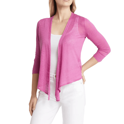 Summer Pink, Linen Blend V Neck Cardigan