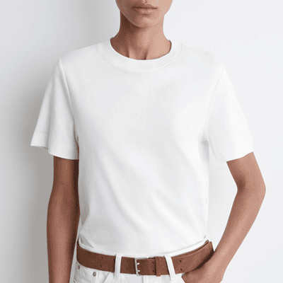 woman in opaque white tee