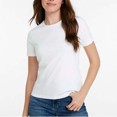 woman in opaque white tee