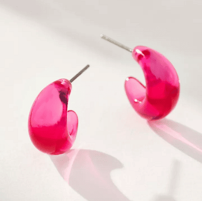 pink translucent huggie earrings