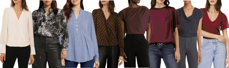 collage of blouses in the 2023 Nordstrom Anniversary Sale, see text for details