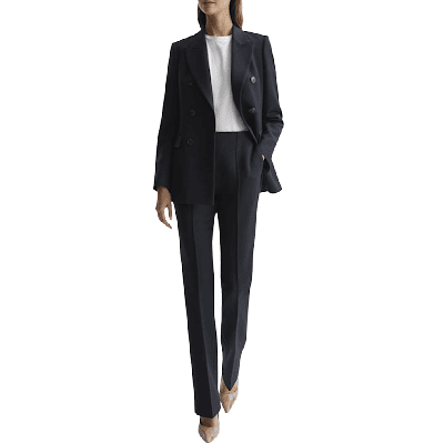 navy blue double-breasted pants suit