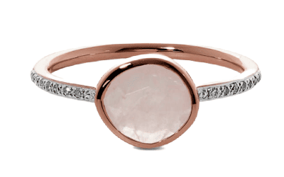 diamond pave ring with rose quart stone
