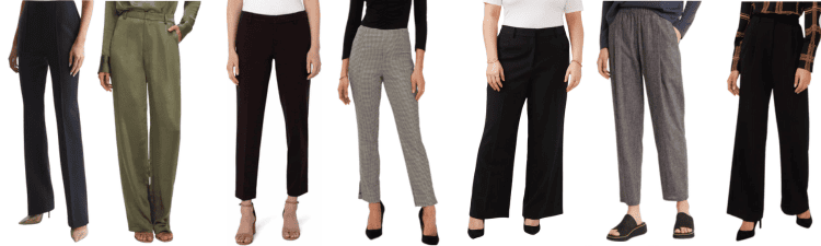 Collage of casual work trousers for the 2023 Nordstrom Anniversary Sale